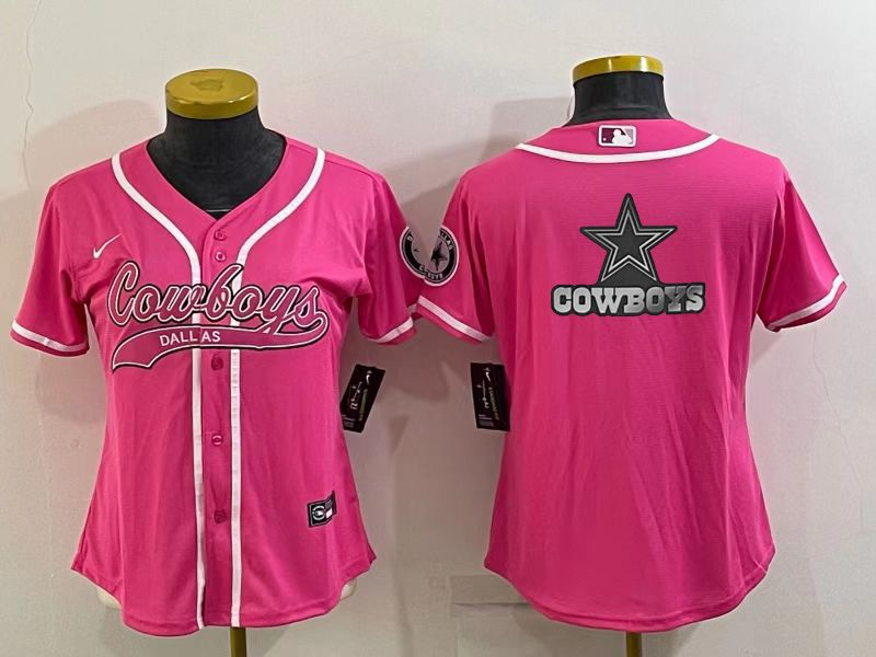 Women's Dallas Cowboys Pink Team Big Logo With Patch Cool Base Stitched Baseball Jersey