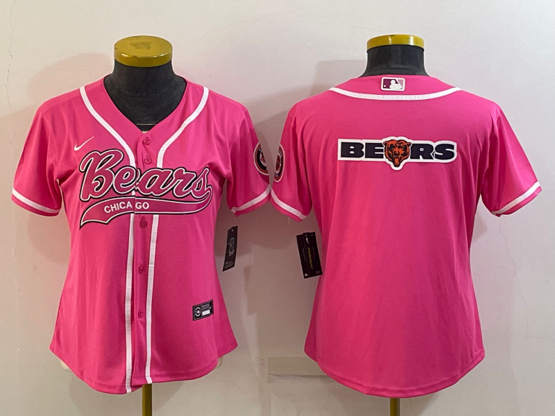 Women's Chicago Bears Pink Team Big Logo With Patch Cool Base Stitched Baseball Jersey