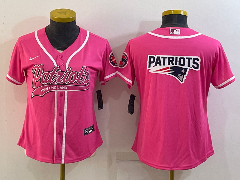 Women's New England Patriots Pink Team Big Logo With Patch Cool Base Stitched Baseball Jersey