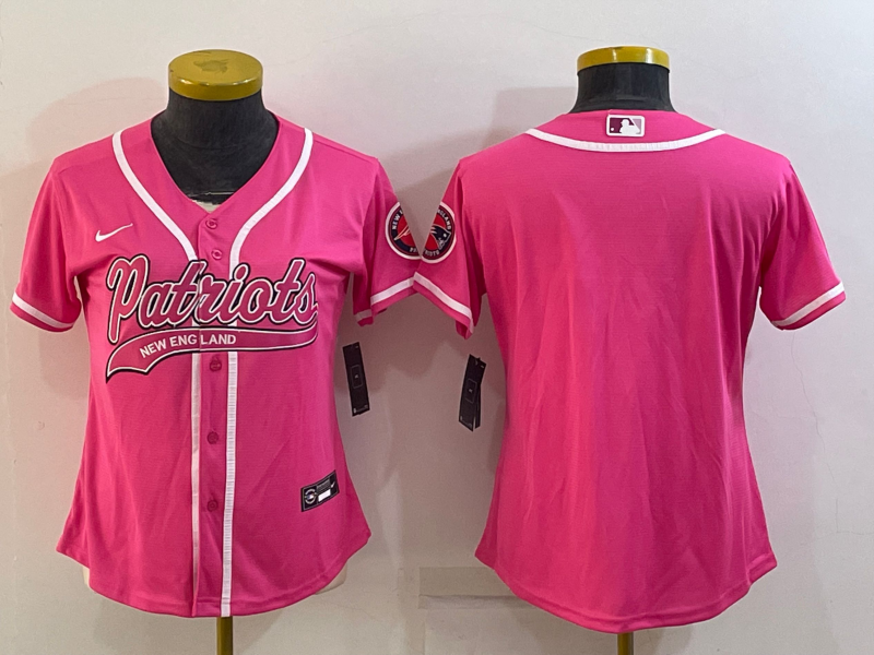 Women's New England Patriots Blank Pink With Patch Cool Base Stitched Baseball Jersey