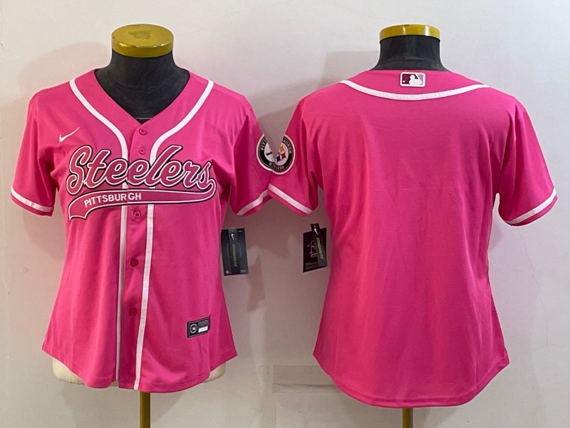 Women's Pittsburgh Steelers Blank Pink With Patch Cool Base Stitched Baseball Jersey