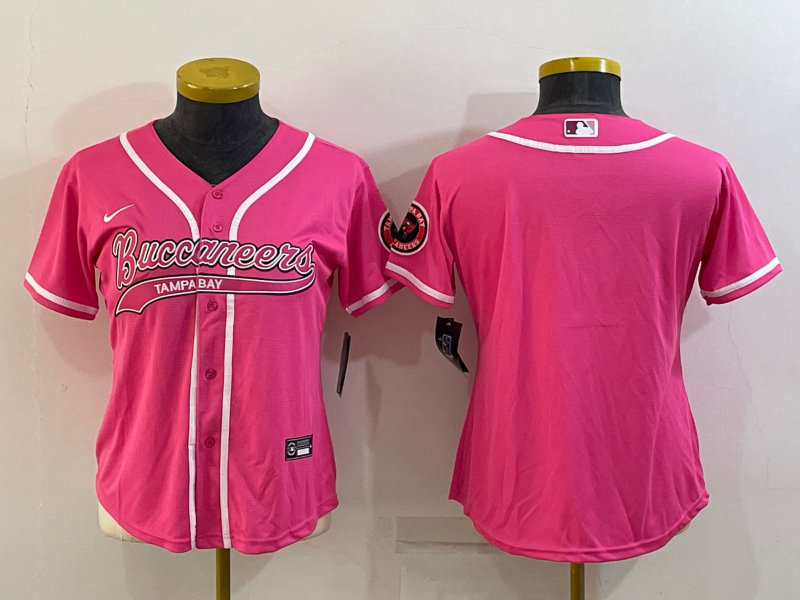 Women's Tampa Bay Buccaneers Blank Pink With Patch Cool Base Stitched Baseball Jersey