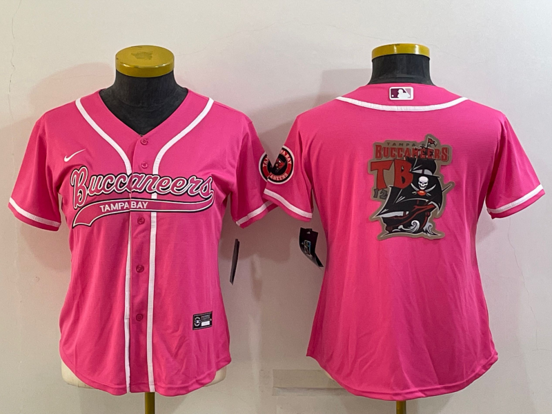 Women's Tampa Bay Buccaneers Pink Team Big Logo With Patch Cool Base Stitched Baseball Jersey