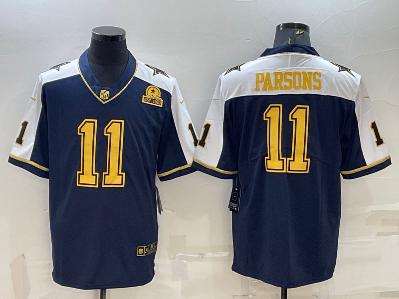 Men's Dallas Cowboys #11 Micah Parsons Navy Gold Edition With 1960 Patch Limited Stitched Football Jersey