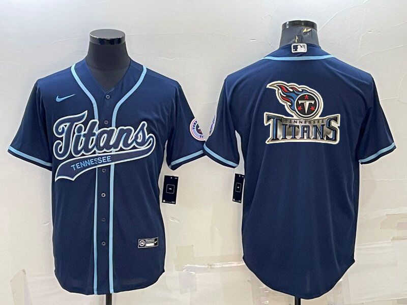 Men's Tennessee Titans Navy Blue Team Big Logo With Patch Cool Base Stitched Baseball Jersey