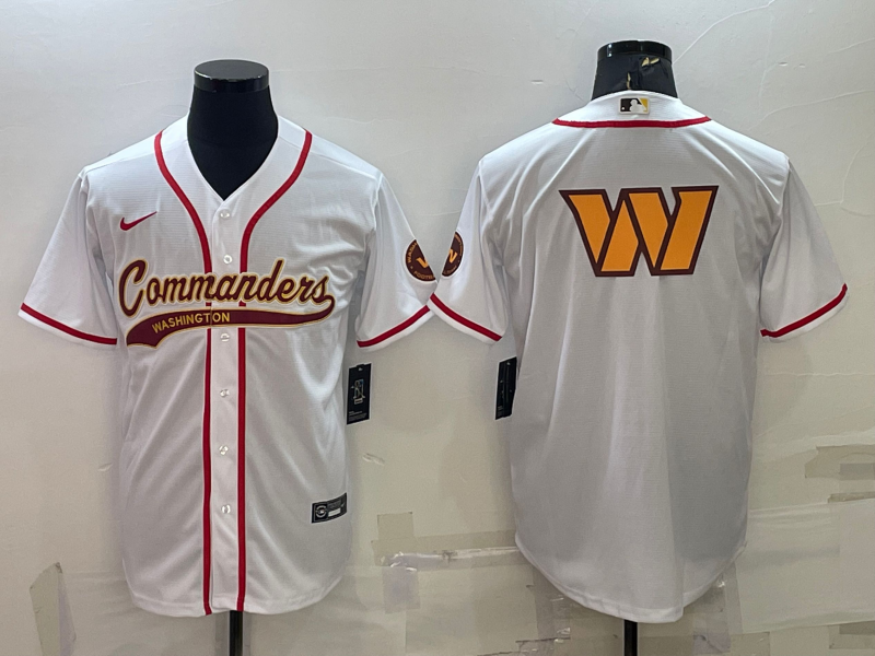 Men's Washington Commanders White Team Big Logo With Patch Cool Base Stitched Baseball Jersey