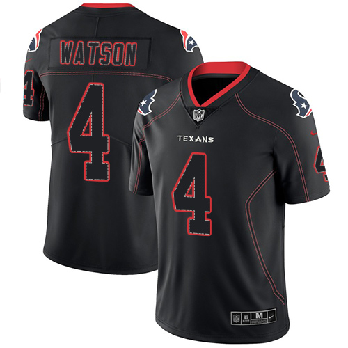 Men's Texans #4 Deshaun Watson NFL 2018 Lights Out Black Color Rush Limited Jersey