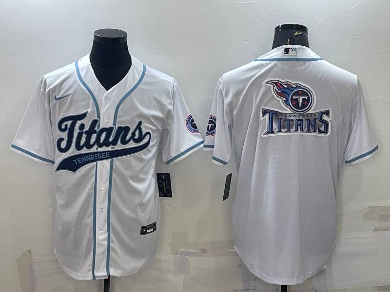 Men's Tennessee Titans White Team Big Logo With Patch Cool Base Stitched Baseball Jersey