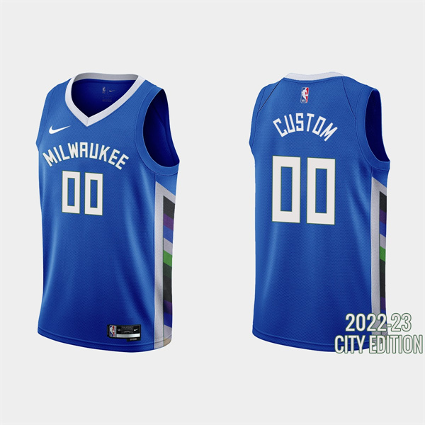 Men's Milwaukee Bucks Active Custom 2022-23 City Edition Blue Stitched Basketball Jersey