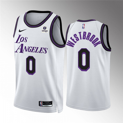 Men's Los Angeles Lakers #0 Russell Westbrook White City Edition Stitched Basketball Jersey