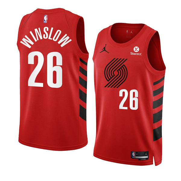 Men's Portland Trail Blazers #26 Justise Winslow 2022-23 Red Statement Edition Swingman Stitched Basketball Jersey