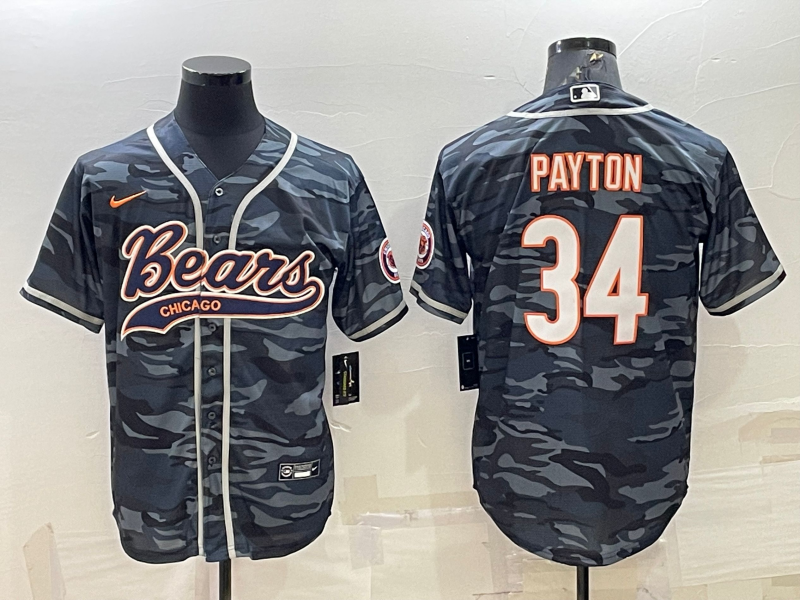 Men's Chicago Bears Blank #34 Walter Payton Grey Camo With Patch Cool Base Stitched Baseball Jerseys