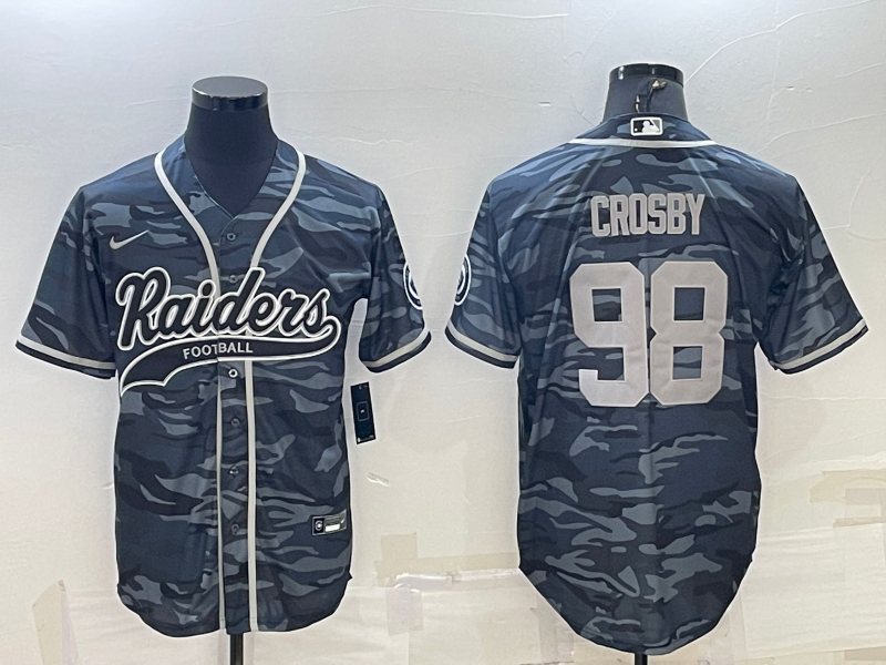 Men's Las Vegas Raiders #98 Maxx Crosby Grey Camo With Patch Cool Base Stitched Baseball Jersey