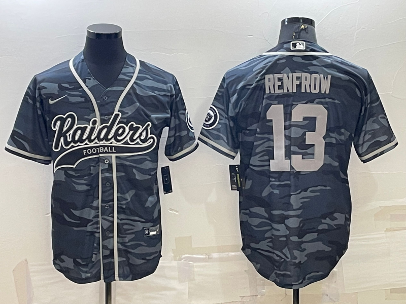 Men's Las Vegas Raiders #13 Hunter Renfrow Grey Camo With Patch Cool Base Stitched Baseball Jersey