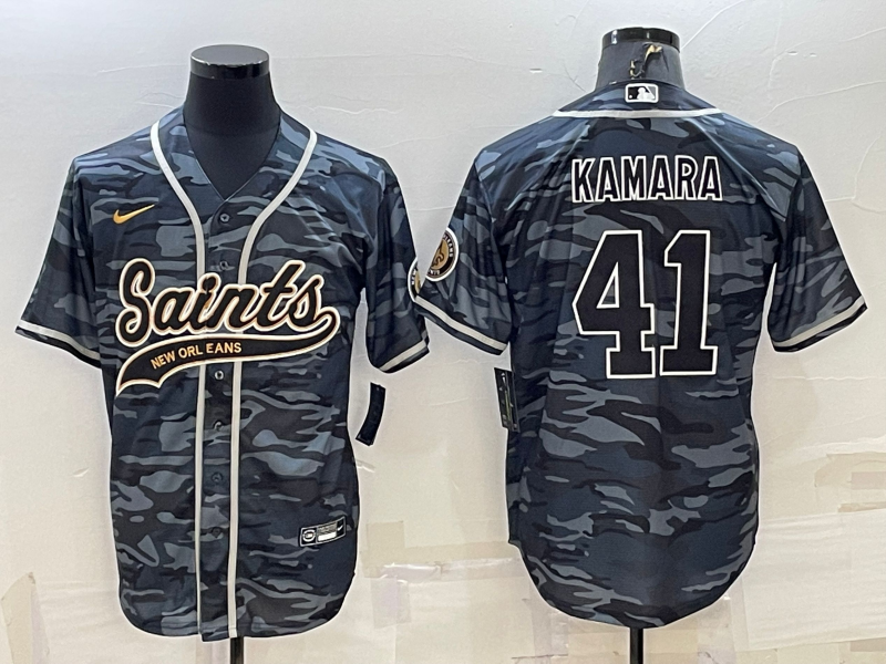 Men's New Orleans Saints #41 Alvin Kamara Grey Camo With Patch Cool Base Stitched Baseball Jersey