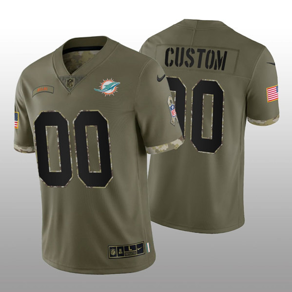 Men's Miami Dolphins ACTIVE PLAYER Custom 2022 Olive Salute To Service Limited Stitched Jersey