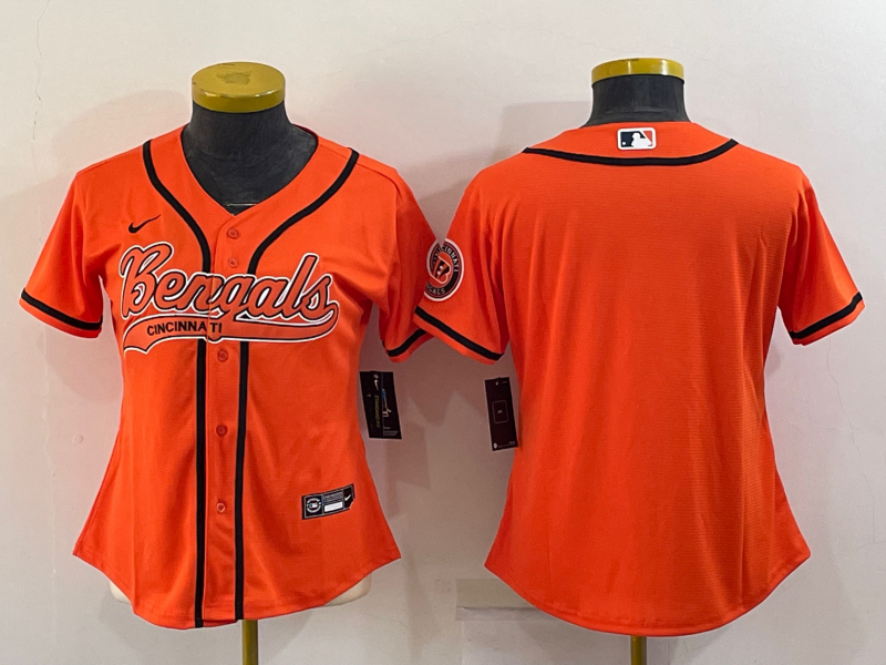 Women's Cincinnati Bengals Blank Orange With Patch Cool Base Stitched Baseball Jersey