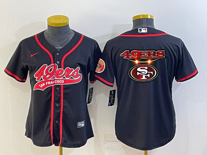 Women's San Francisco 49ers Black Team Big Logo With Patch Cool Base Stitched Baseball Jersey