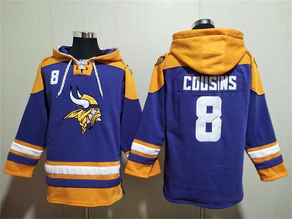 Men's Minnesota Vikings #8 Kirk Cousins Purple Yellow Ageless Must-Have Lace-Up Pullover Hoodie