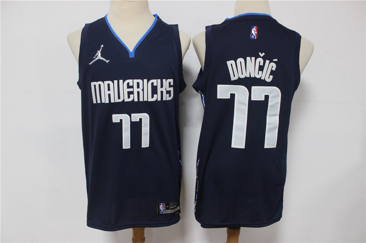 Men's Dallas Mavericks #77 Luka Doncic Navy Blue Brand Jordan 75th Anniversary Diamond 2021 Stitched Jersey