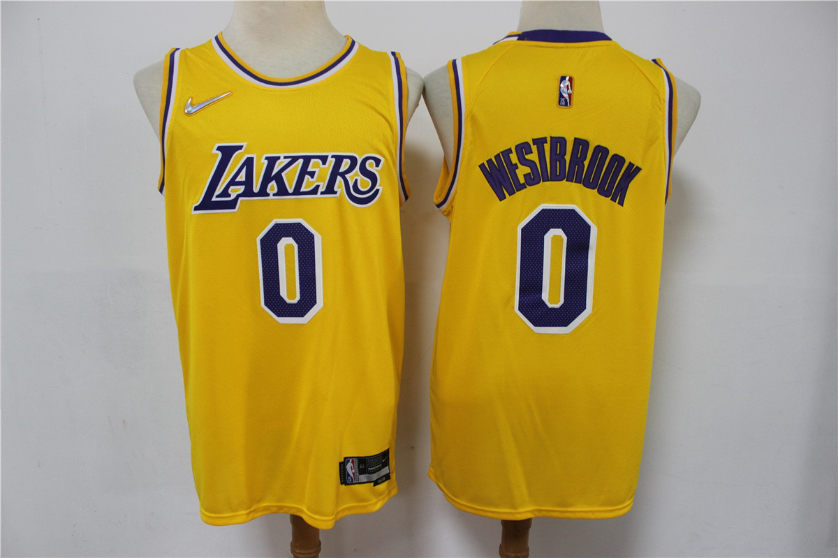 Men's Los Angeles Lakers #0 Russell Westbrook Yellow 75th Anniversary Diamond 2021 Stitched Jersey