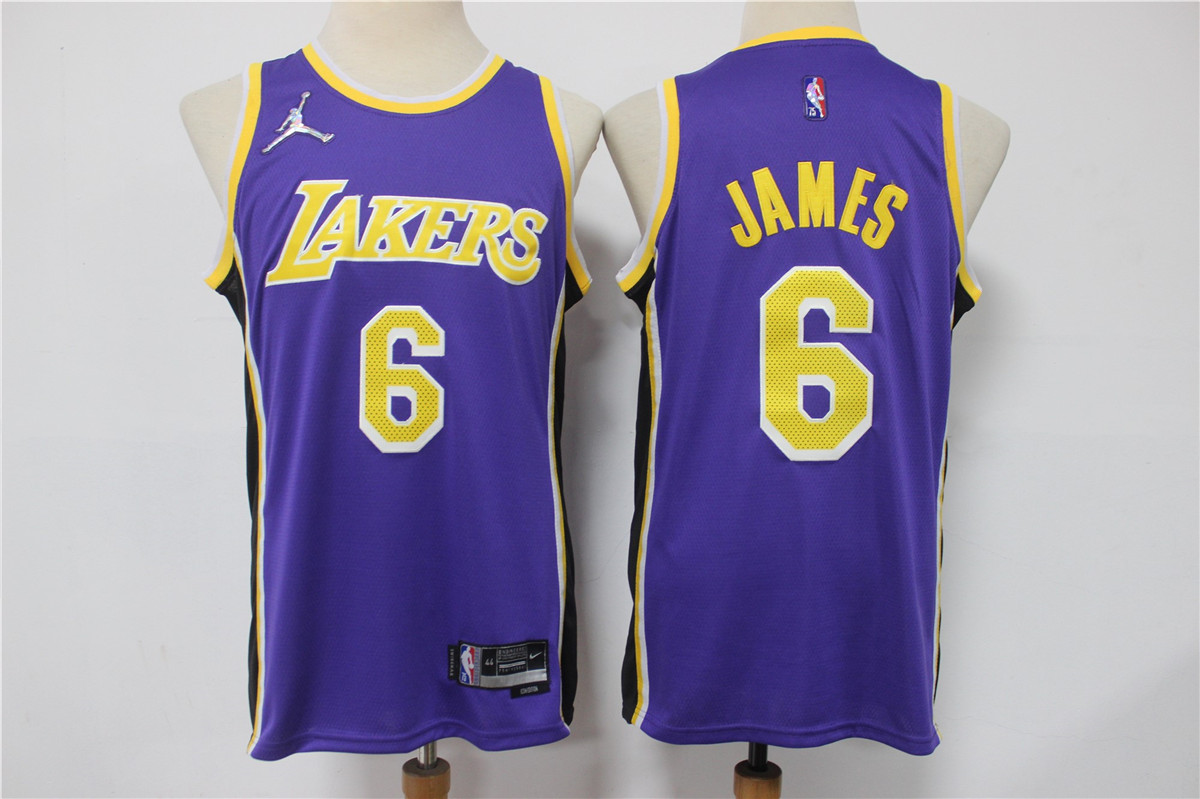 Men's Los Angeles Lakers #6 LeBron James Purple Jordan 75th Anniversary Diamond 2021 Stitched Jersey