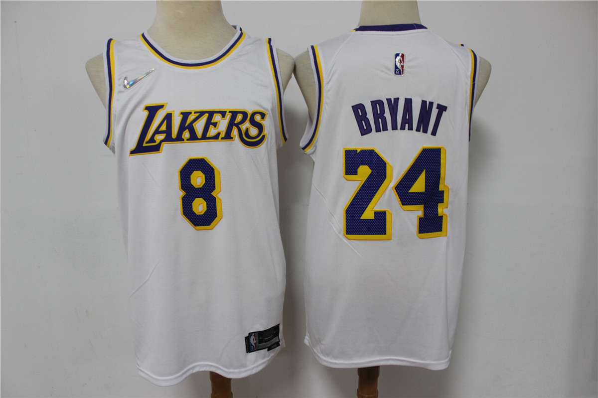 Men's Los Angeles Lakers #8 #24 Kobe Bryant White 75th Anniversary Diamond 2021 Stitched Jersey