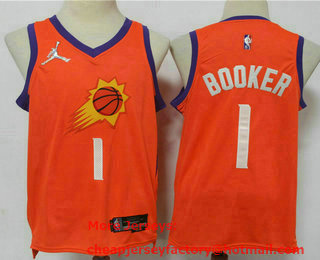 Men's Phoenix Suns #1 Devin Booker Orange Jordan 75th Anniversary Diamond 2021 Stitched Jersey