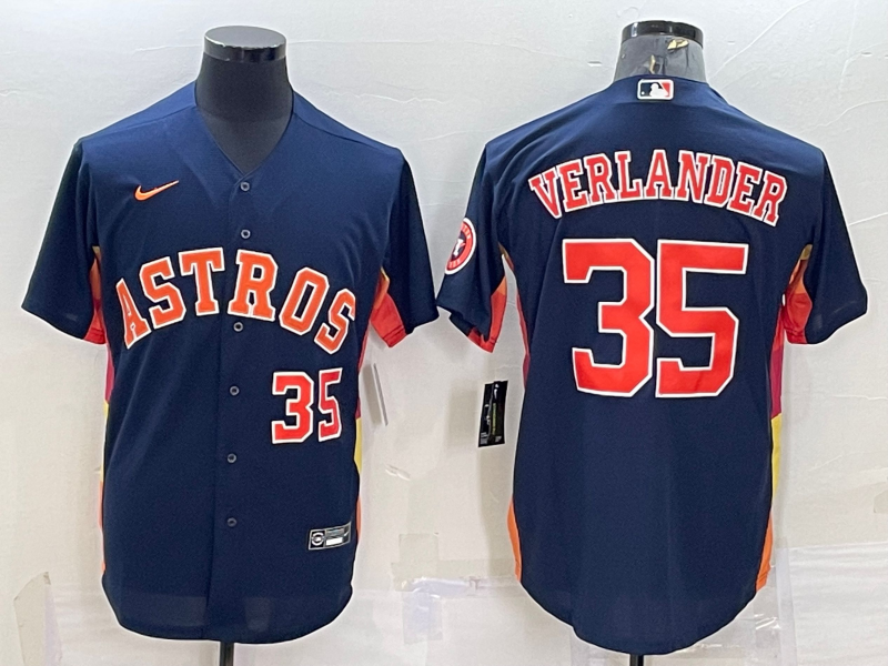 Men's Houston Astros #35 Justin Verlander Number Navy Blue With Patch Stitched MLB Cool Base Nike Jersey