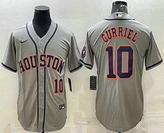 Men's Houston Astros #10 Yuli Gurriel Number Grey With Patch Stitched MLB Cool Base Nike Jersey