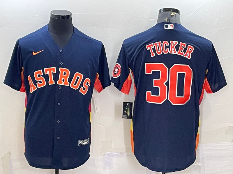 Men's Houston Astros #30 Kyle Tucker Navy Blue With Patch Stitched MLB Cool Base Nike Jersey