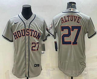 Men's Houston Astros #27 Jose Altuve Number Grey Stitched MLB Flex Base Nike Jersey