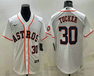 Men's Houston Astros #30 Kyle Tucker Number White With Patch Stitched MLB Cool Base Nike Jersey