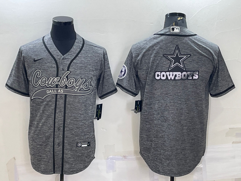 Men's Dallas Cowboys Grey Gridiron Team Big Logo Cool Base Stitched Baseball Jersey