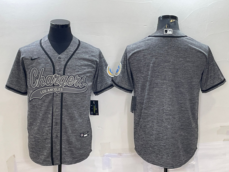 Men's Los Angeles Chargers Blank Grey Gridiron Cool Base Stitched Baseball Jersey