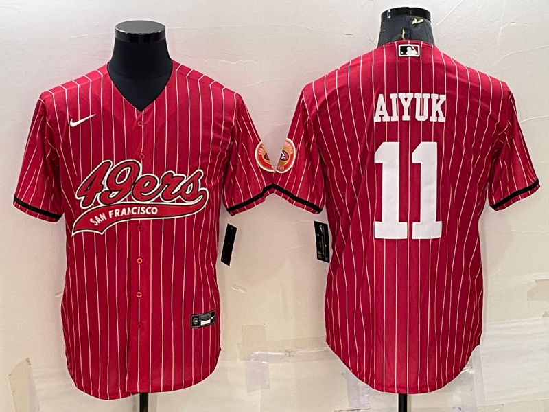 Men's San Francisco 49ers #11 Brandon Aiyuk Red Pinstripe With Patch Cool Base Stitched Baseball Jersey