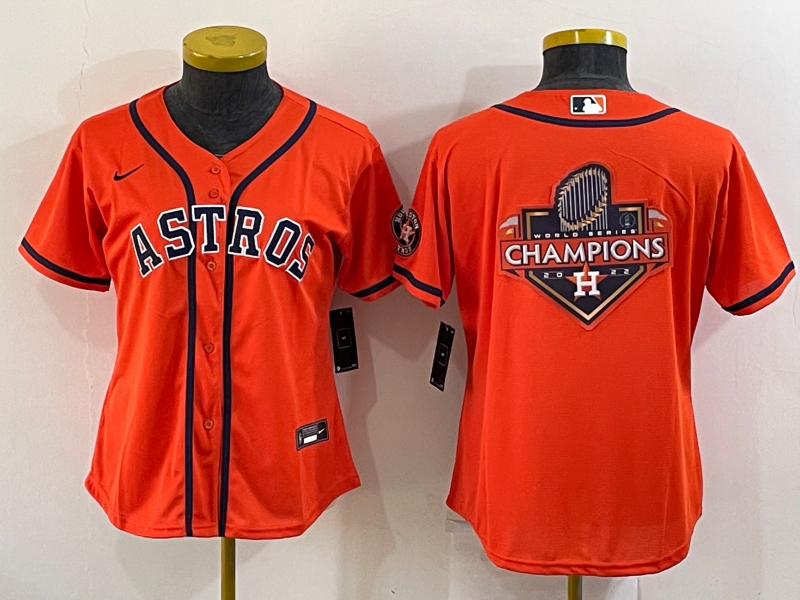 Women's Houston Astros Orange Champions Big Logo With Patch Stitched MLB Cool Base Nike Jersey