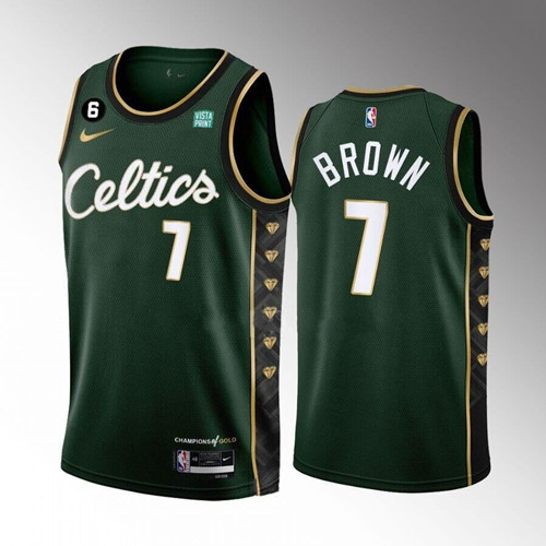 Men's Boston Celtics #7 Jaylen Brown Green 2022-23 City Edition No.6 Patch Stitched Basketball Jersey