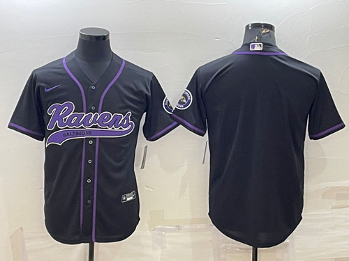 Men's Baltimore Ravens Blank Black With Patch Cool Base Stitched Baseball Jersey