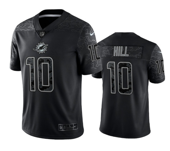 Men's Miami Dolphins #10 Tyreek Hill Black Reflective Limited Stitched Football Jersey