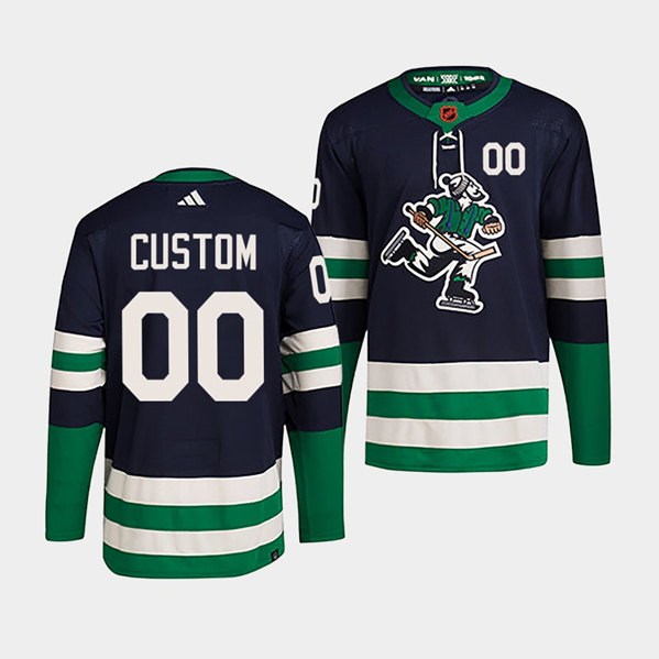 Men's Vancouver Canucks Custom Navy 2022 Reverse Retro Stitched Jersey