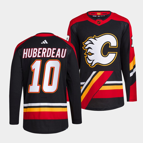 Men's Calgary Flames #10 Jonathan Huberdeau Black 2022-23 Reverse Retro Stitched Jersey