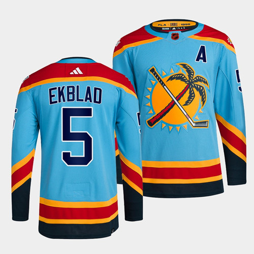 Men's Florida Panthers #5 Aaron Ekblad Blue 2022 Reverse Retro Stitched Jersey