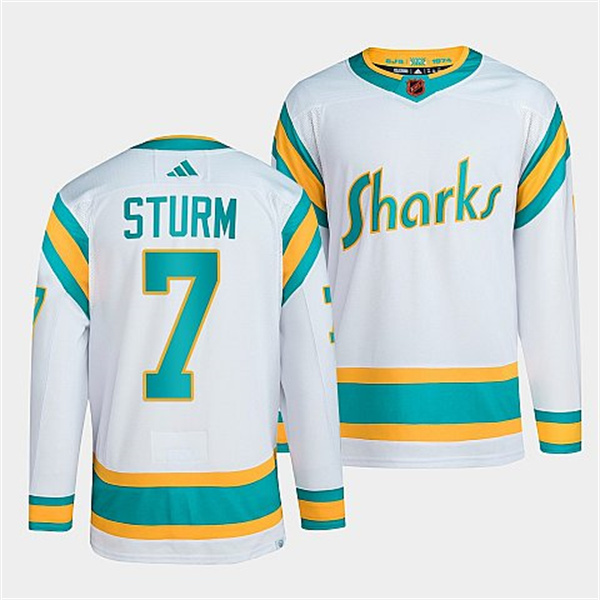 Men's San Jose Sharks #7 Nico Sturm White 2022 Reverse Retro Stitched Jersey