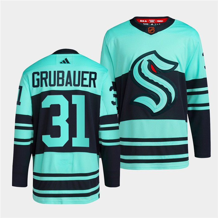 Men's Seattle Kraken #31 Philipp Grubauer Ice Blue 2022-23 Reverse Retro Stitched Jersey