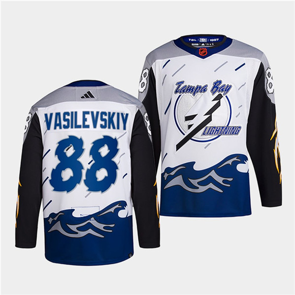 Men's Tampa Bay Lightning #88 Andrei Vasilevskiy White 2022 Reverse Retro Stitched Jersey