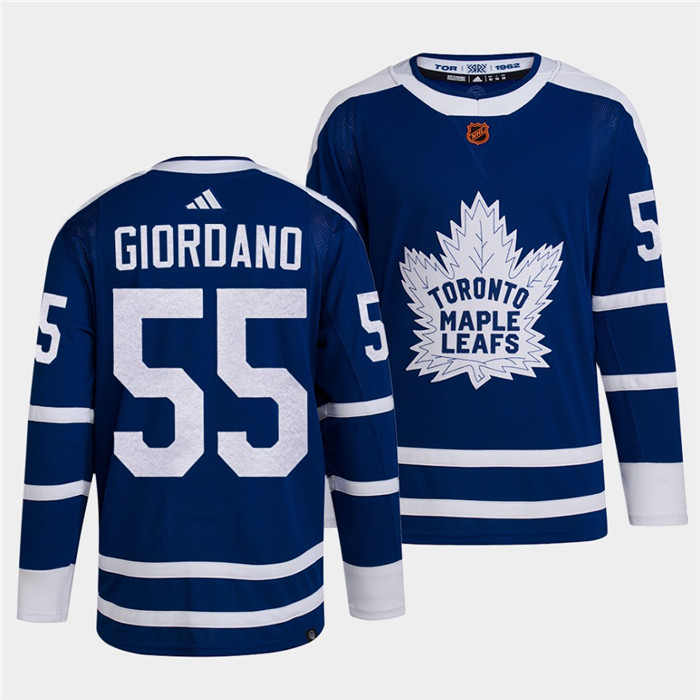 Men's Toronto Maple Leafs Black #55 Mark Giordano Blue 2022 Reverse Retro Stitched Jersey