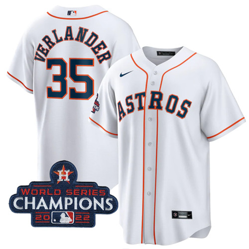 Men's Houston Astros #35 Justin Verlander White 2022 World Series Champions Home Stitched Baseball Jersey