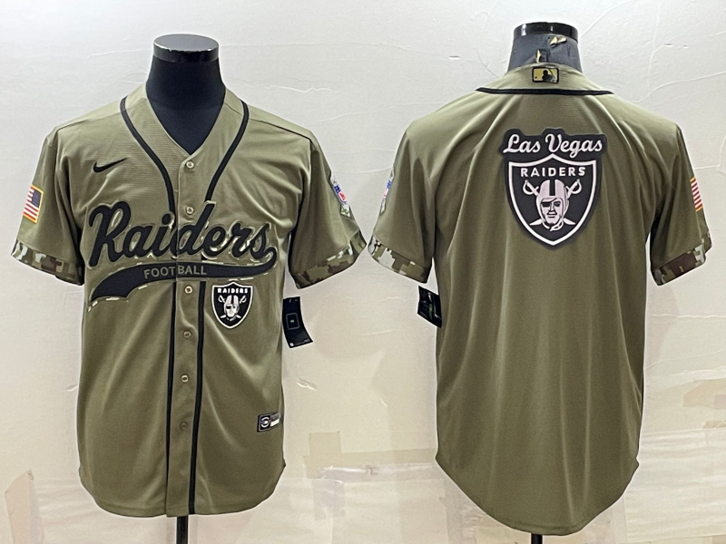 Men's Las Vegas Raiders Olive Salute to Service Team Big Logo Cool Base Stitched Baseball Jersey