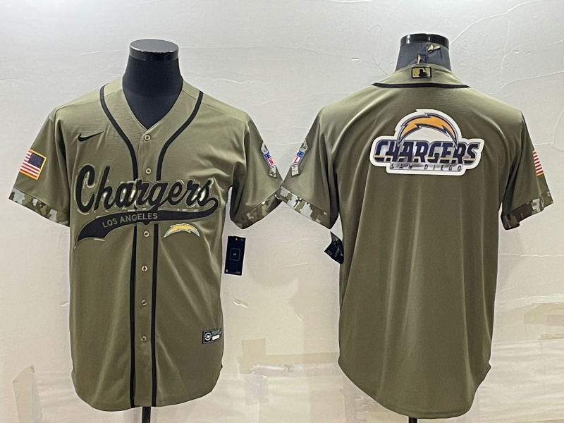 Men's Los Angeles Chargers Olive Salute to Service Team Big Logo Cool Base Stitched Baseball Jersey